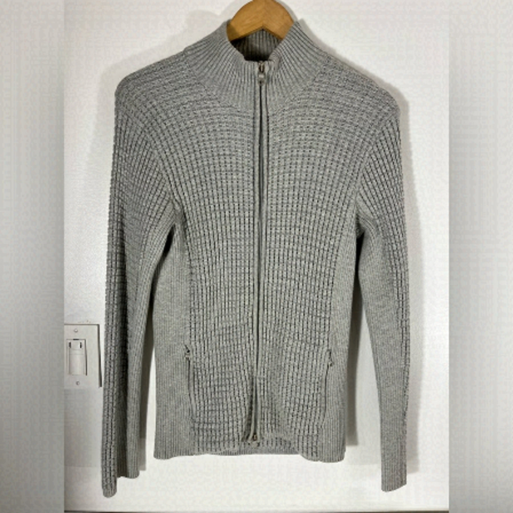 AX Armani Exchange Womens Size Medium Zip-Front Cardigan Gray Rib Two Way Zipper